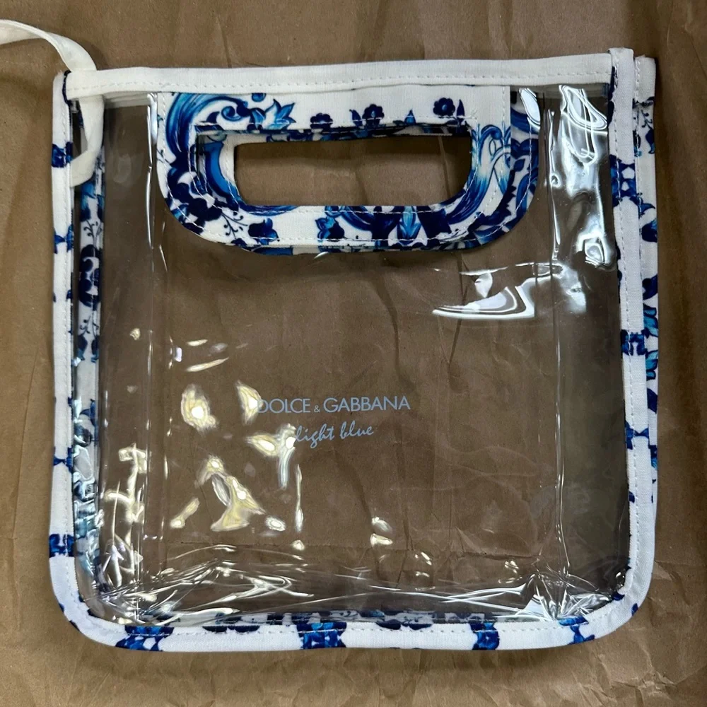 New Dolce & Gabbana Clear Tote with Blue Floral Trim and White Pouch - Picture 13 of 16